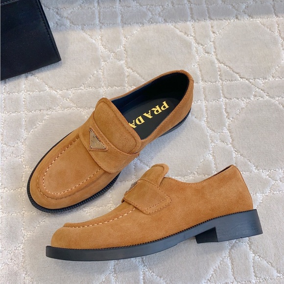 Prada Women's Camel Suede Loafers - Picture 4 of 9